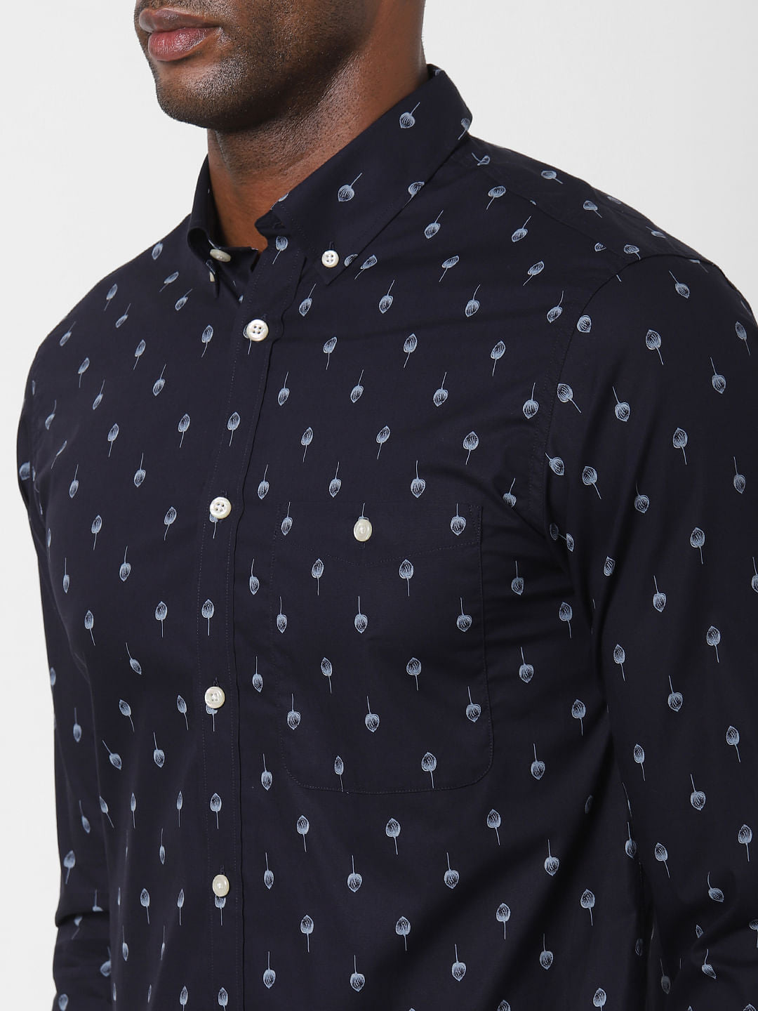 Navy Blue Printed Formal Shirt