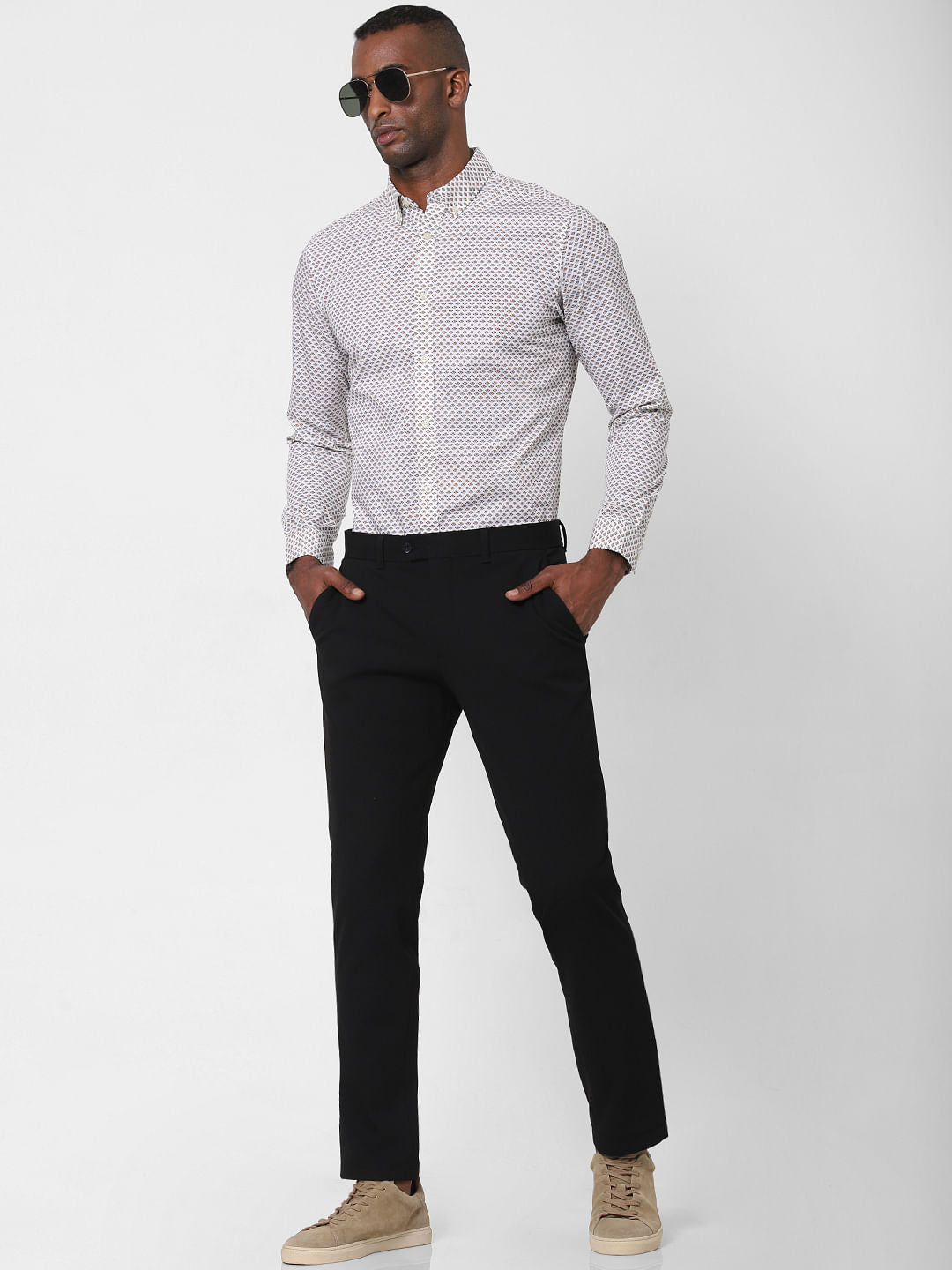 White All Over Print Formal Shirt