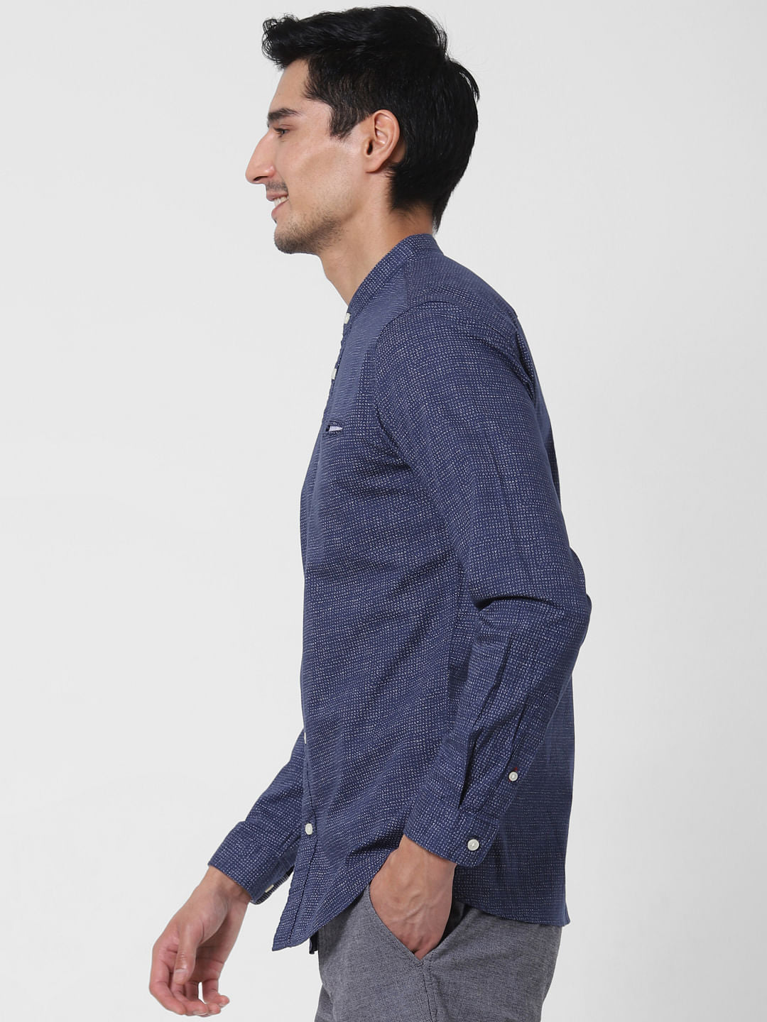 Navy Blue Printed Full Sleeves Shirt