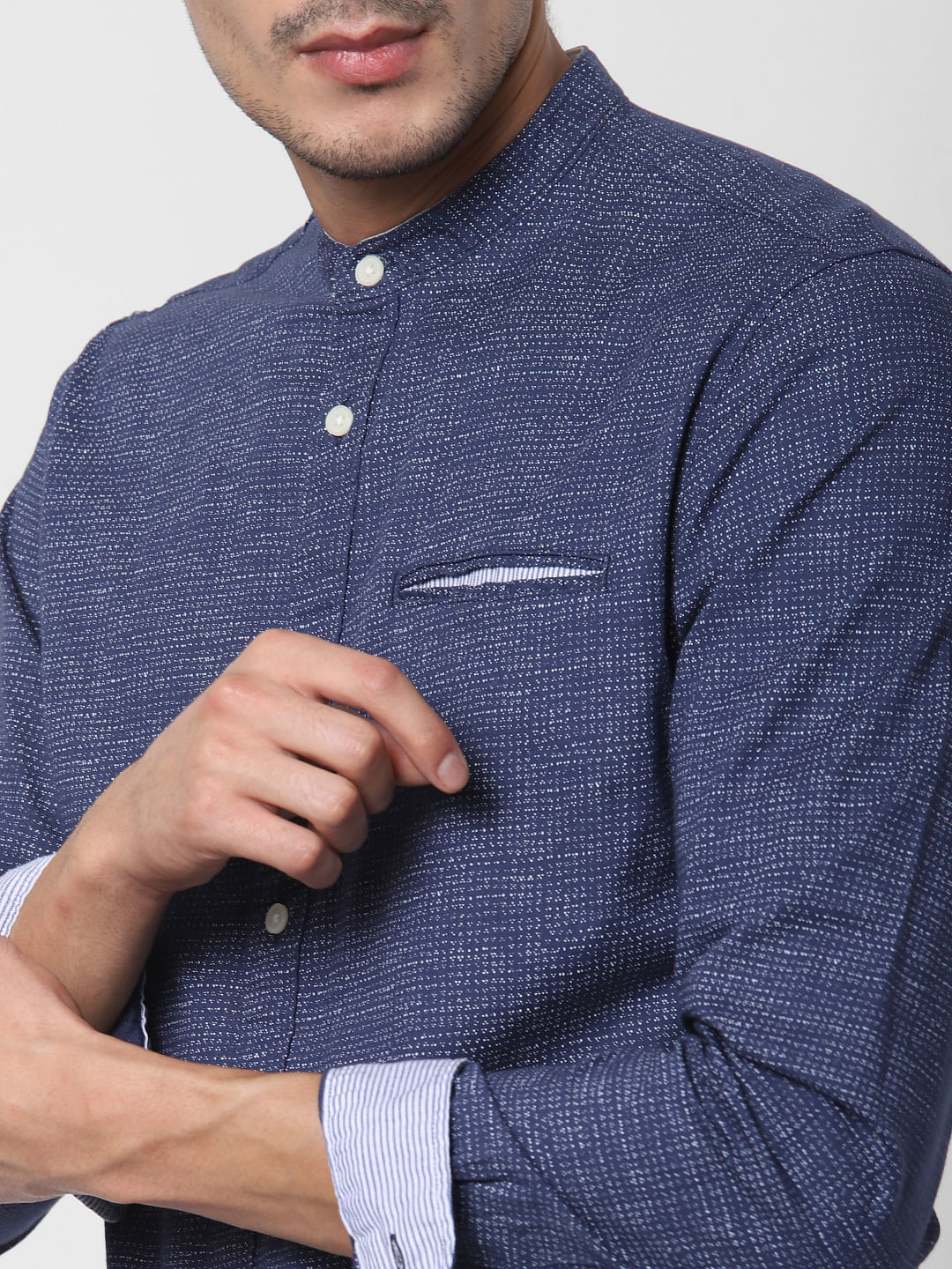 Navy Blue Printed Full Sleeves Shirt