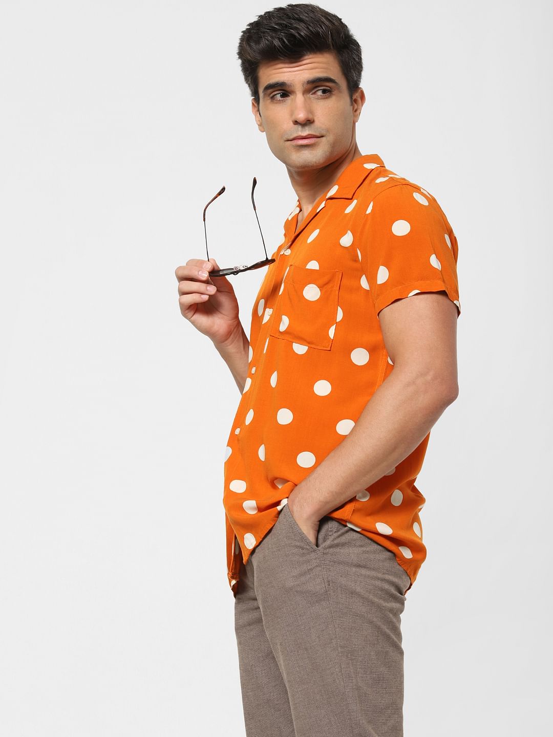 Orange Polka Dot Short Sleeves Shirt