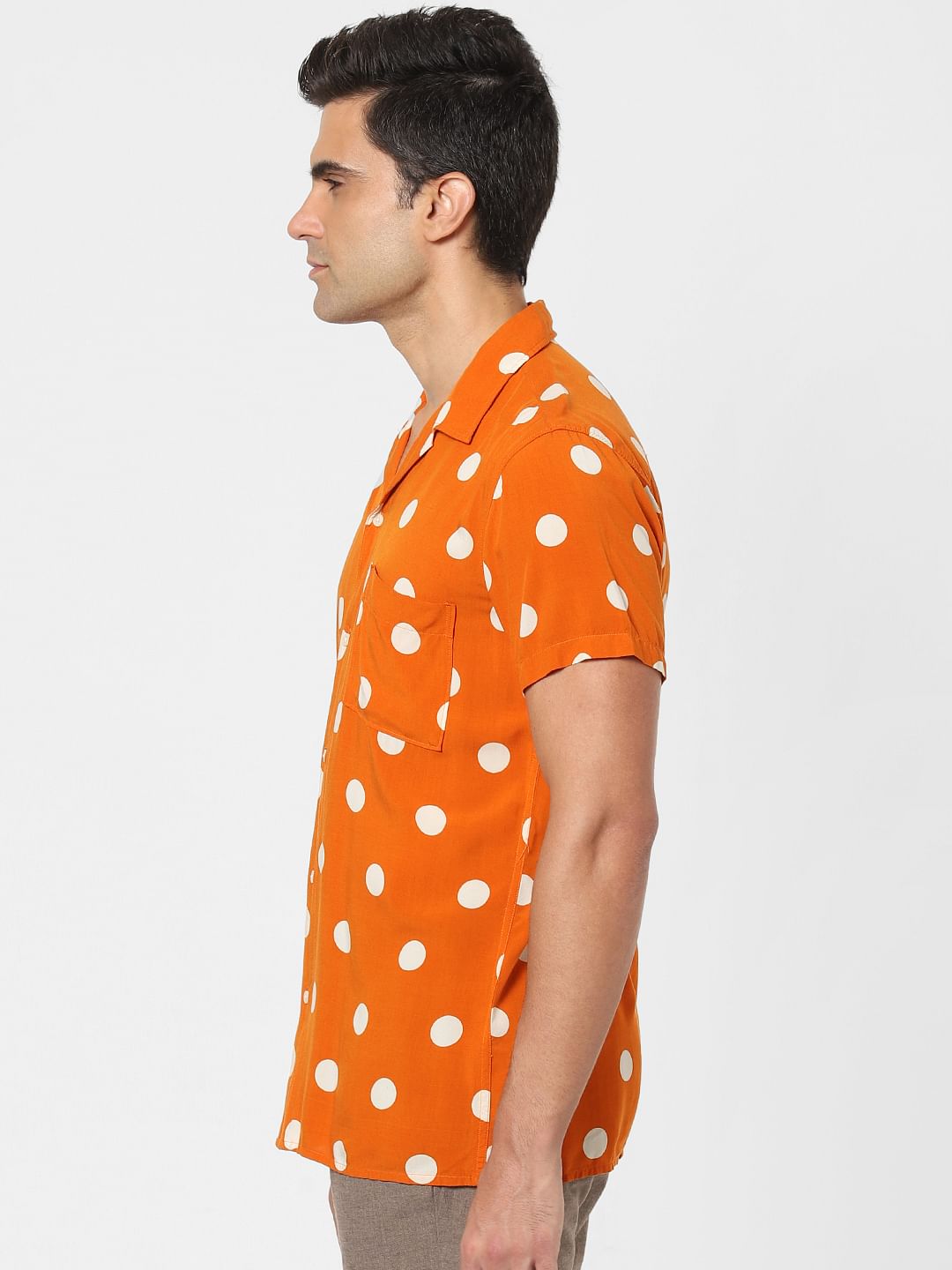 Orange Polka Dot Short Sleeves Shirt