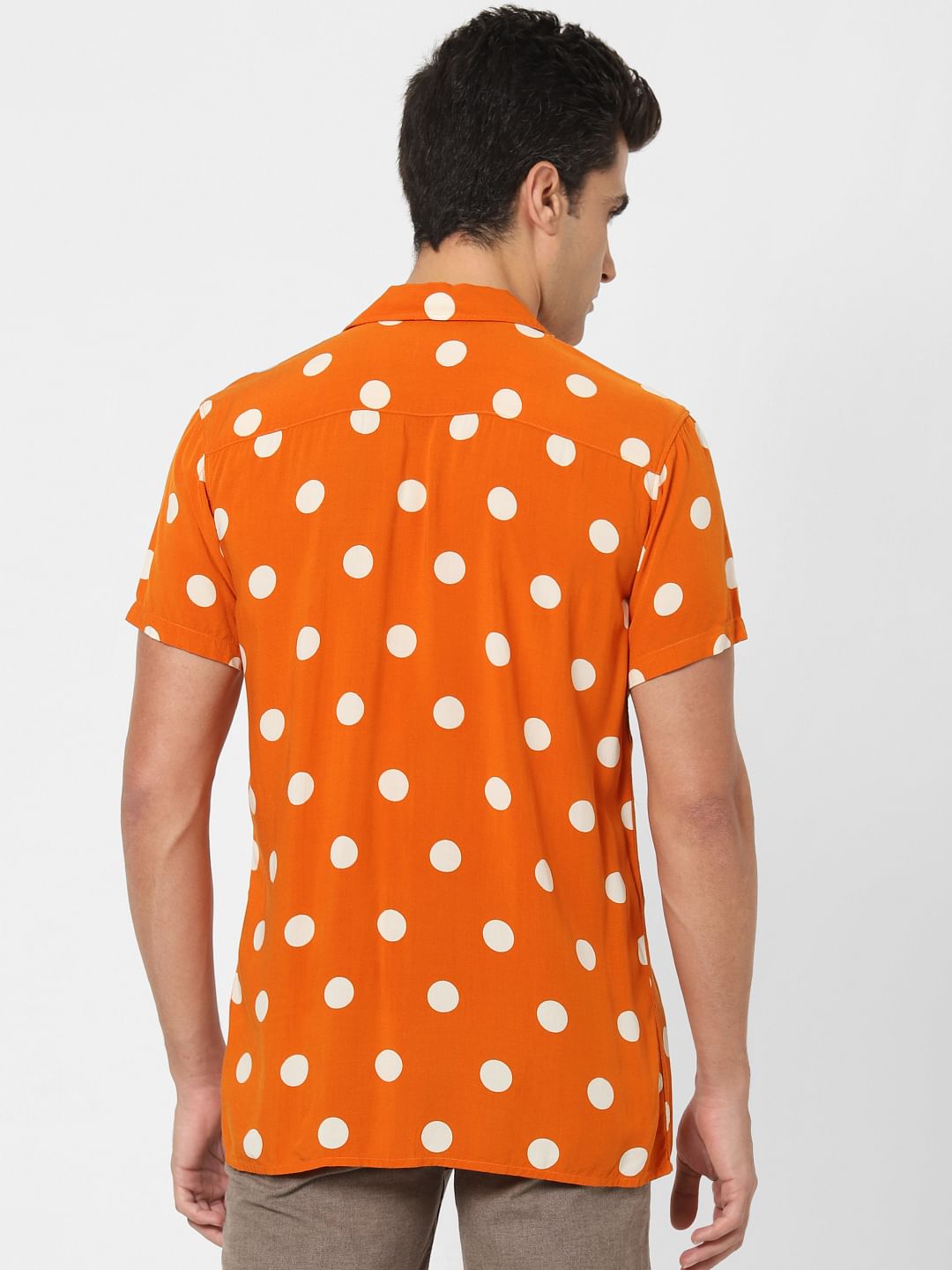 Orange Polka Dot Short Sleeves Shirt