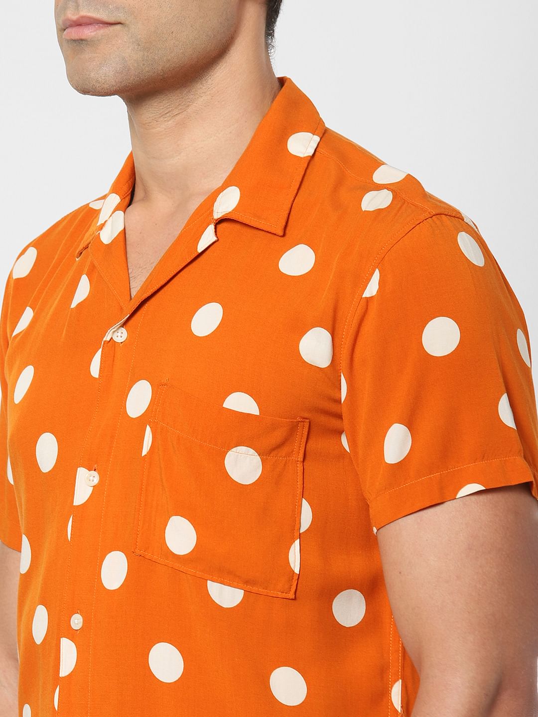 Orange Polka Dot Short Sleeves Shirt