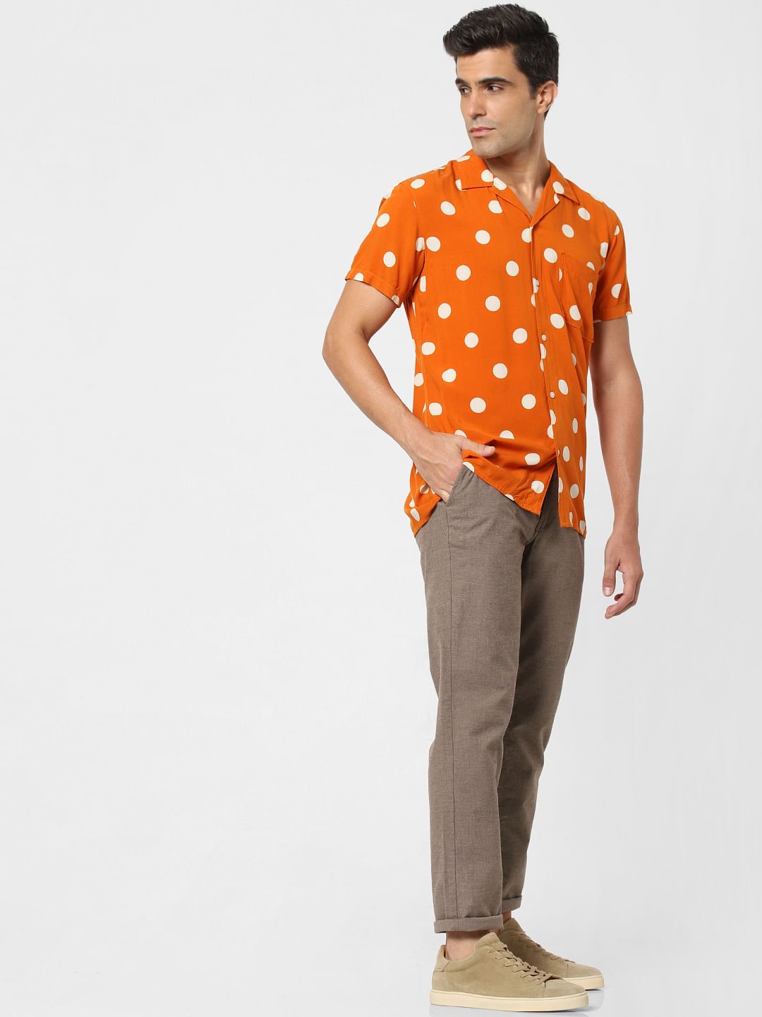 Orange Polka Dot Short Sleeves Shirt