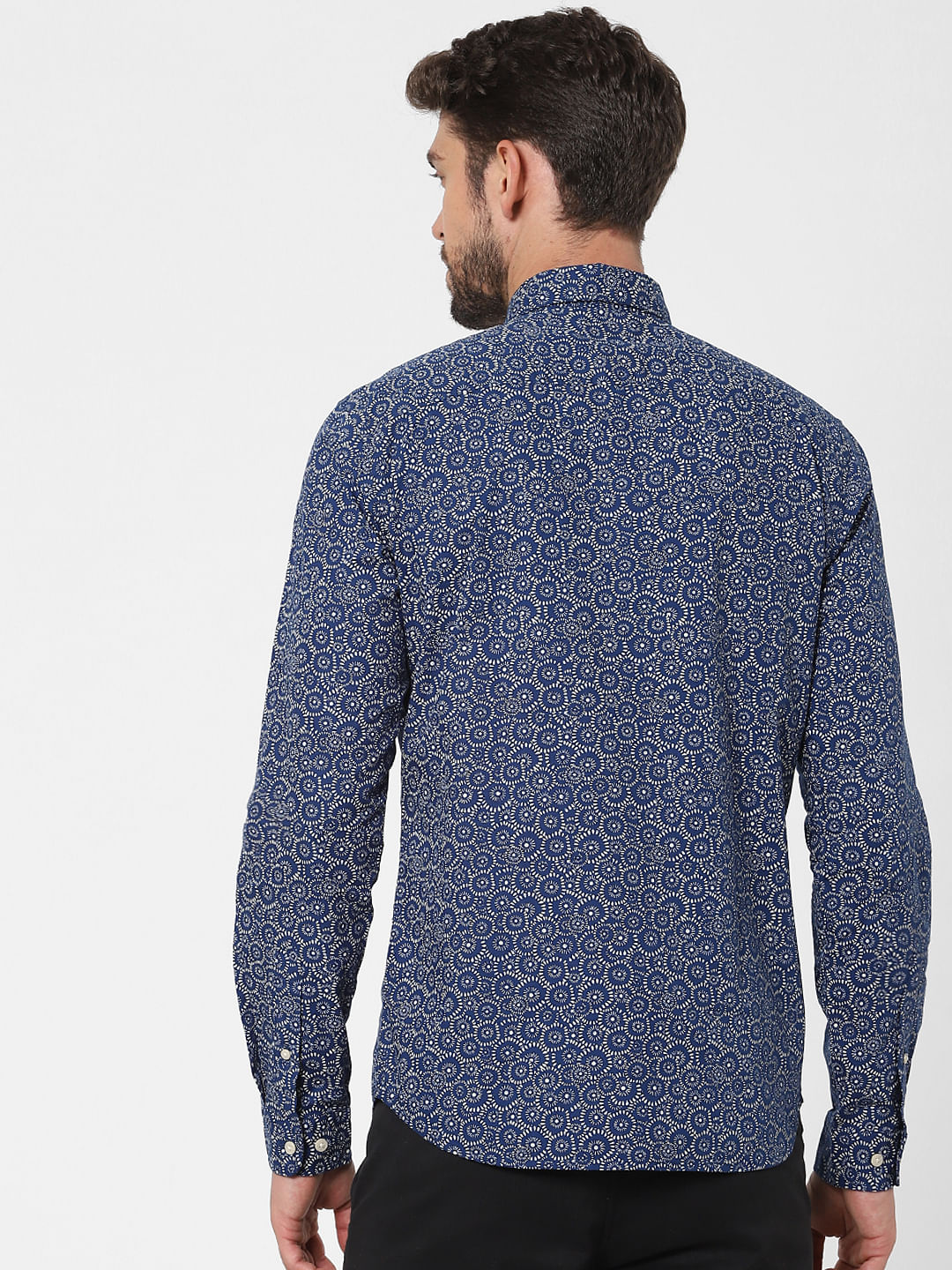 Blue Printed Full Sleeves Shirt