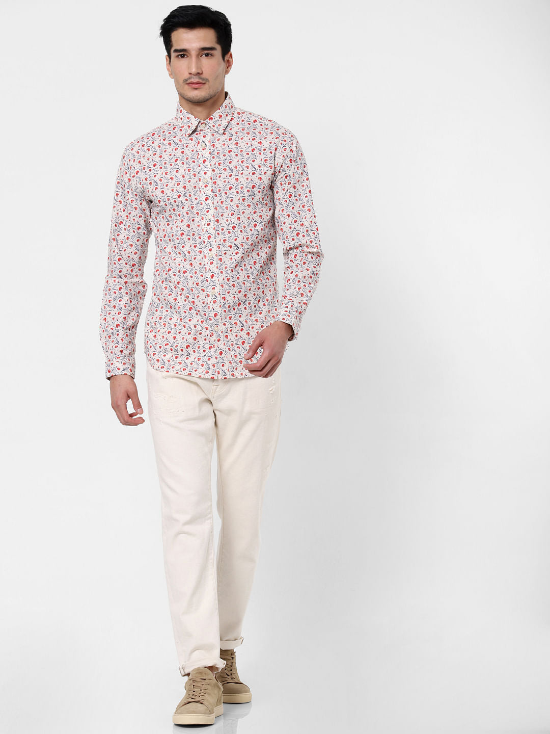 Off-White Floral Print Full Sleeves Shirt