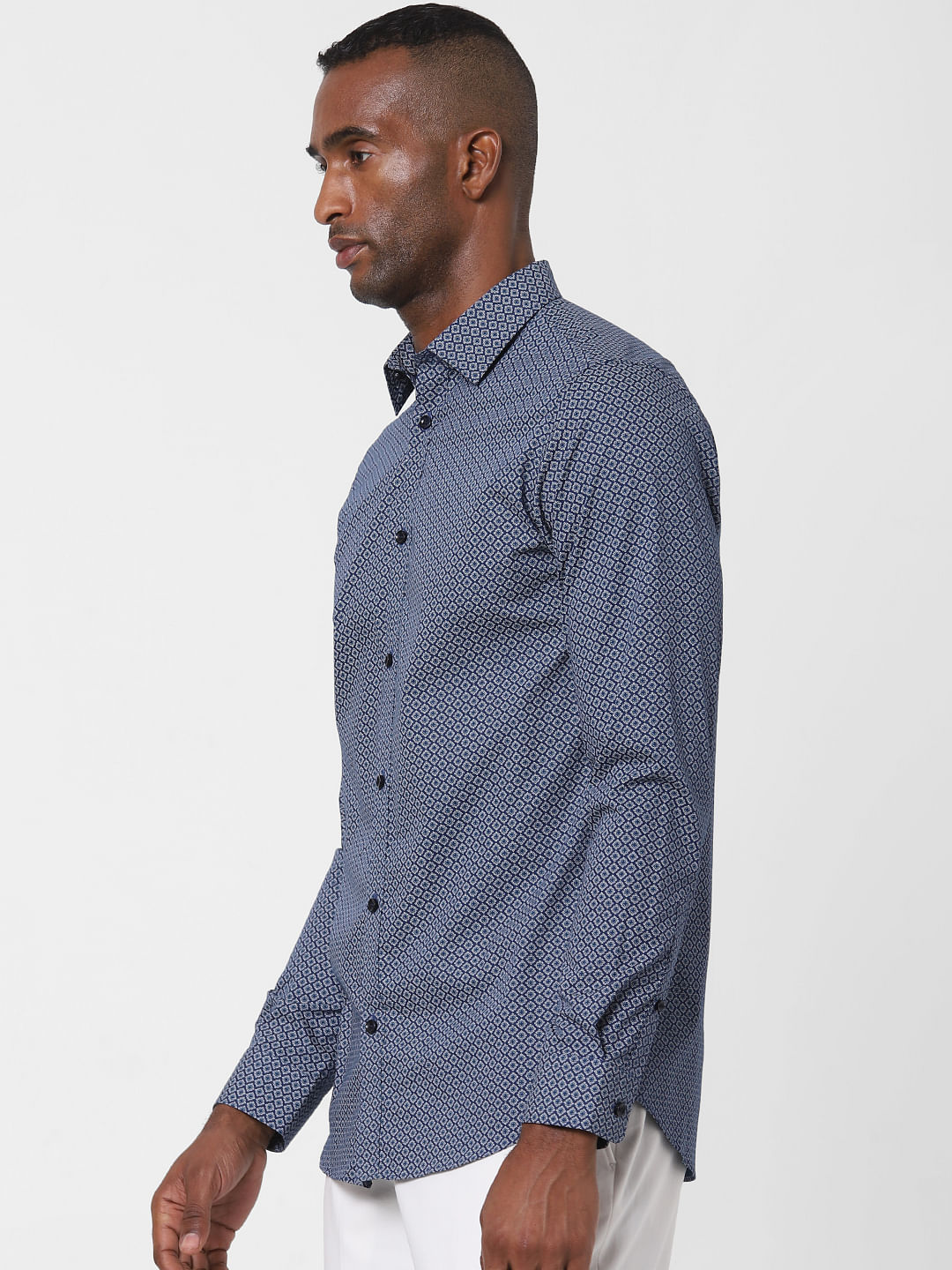 Blue Printed Full Sleeves Shirt