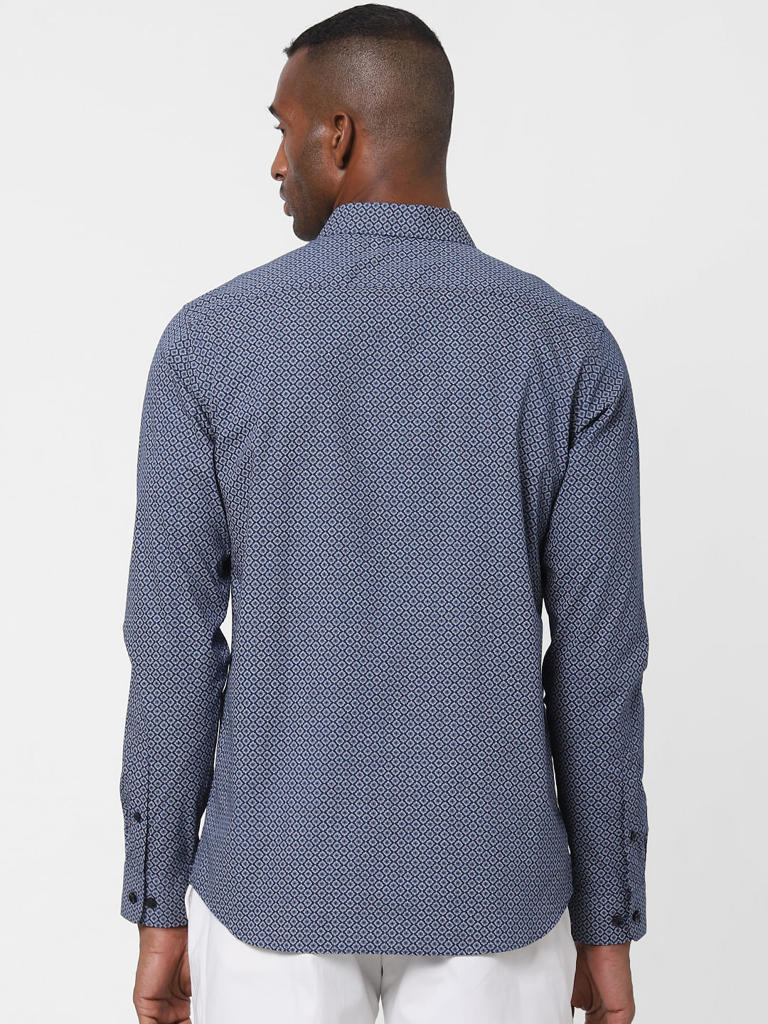 Blue Printed Full Sleeves Shirt