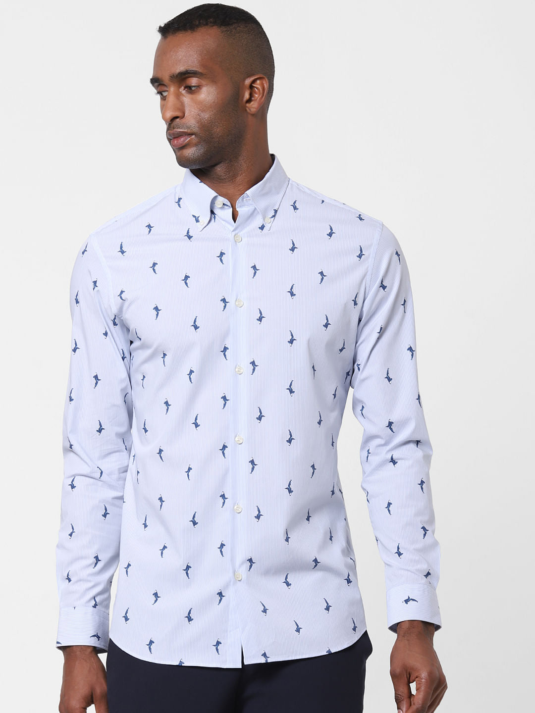 Light Blue Printed Full Sleeves Shirt