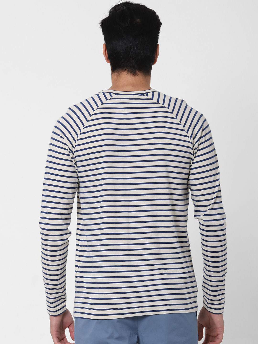 Dark Blue Striped Crew Neck T-Shirt