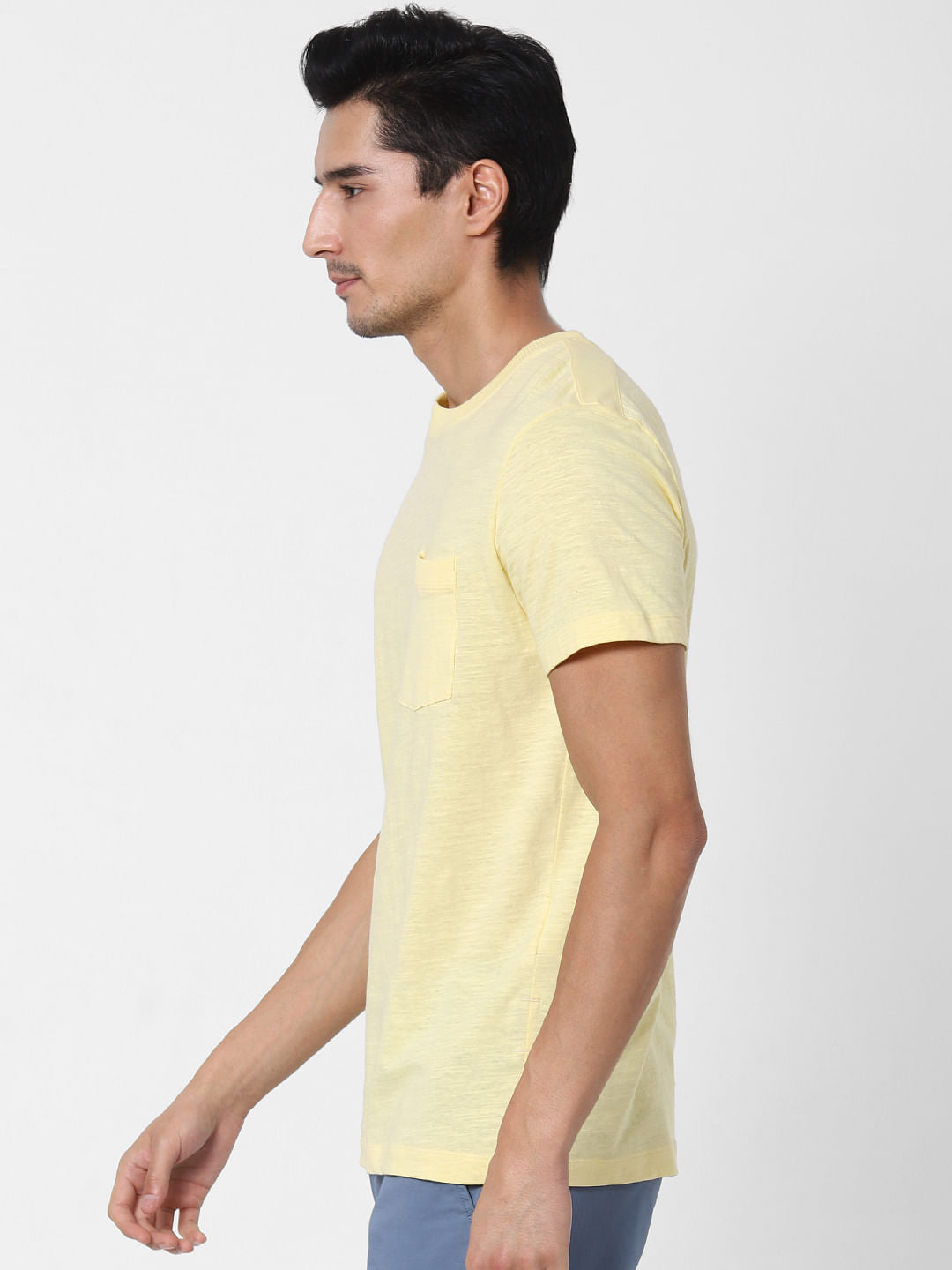 Yellow Chest Pocket Crew Neck T-Shirt