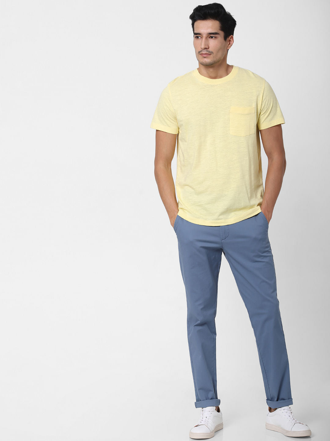 Yellow Chest Pocket Crew Neck T-Shirt