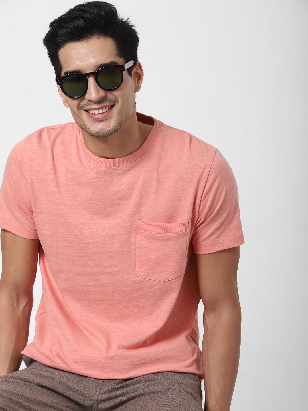 Pink Chest Pocket Crew Neck T-Shirt