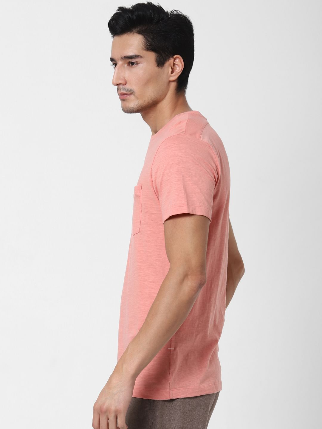Pink Chest Pocket Crew Neck T-Shirt
