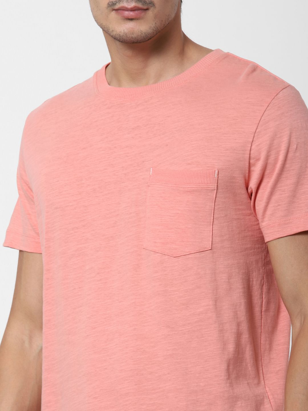 Pink Chest Pocket Crew Neck T-Shirt
