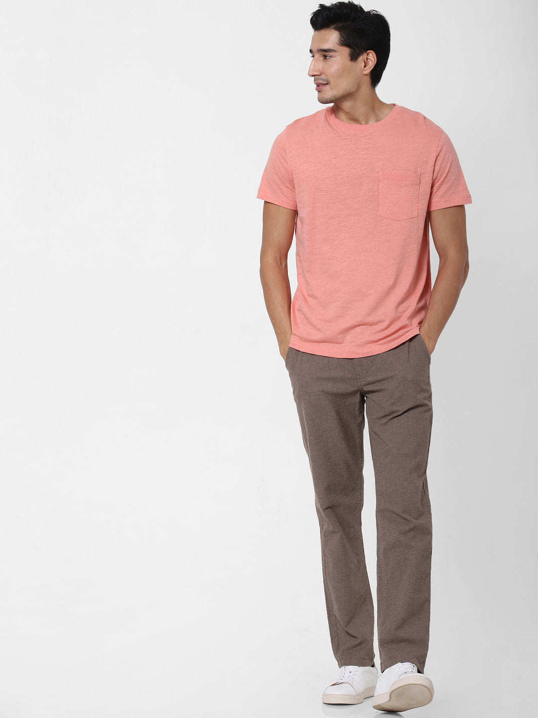 Pink Chest Pocket Crew Neck T-Shirt