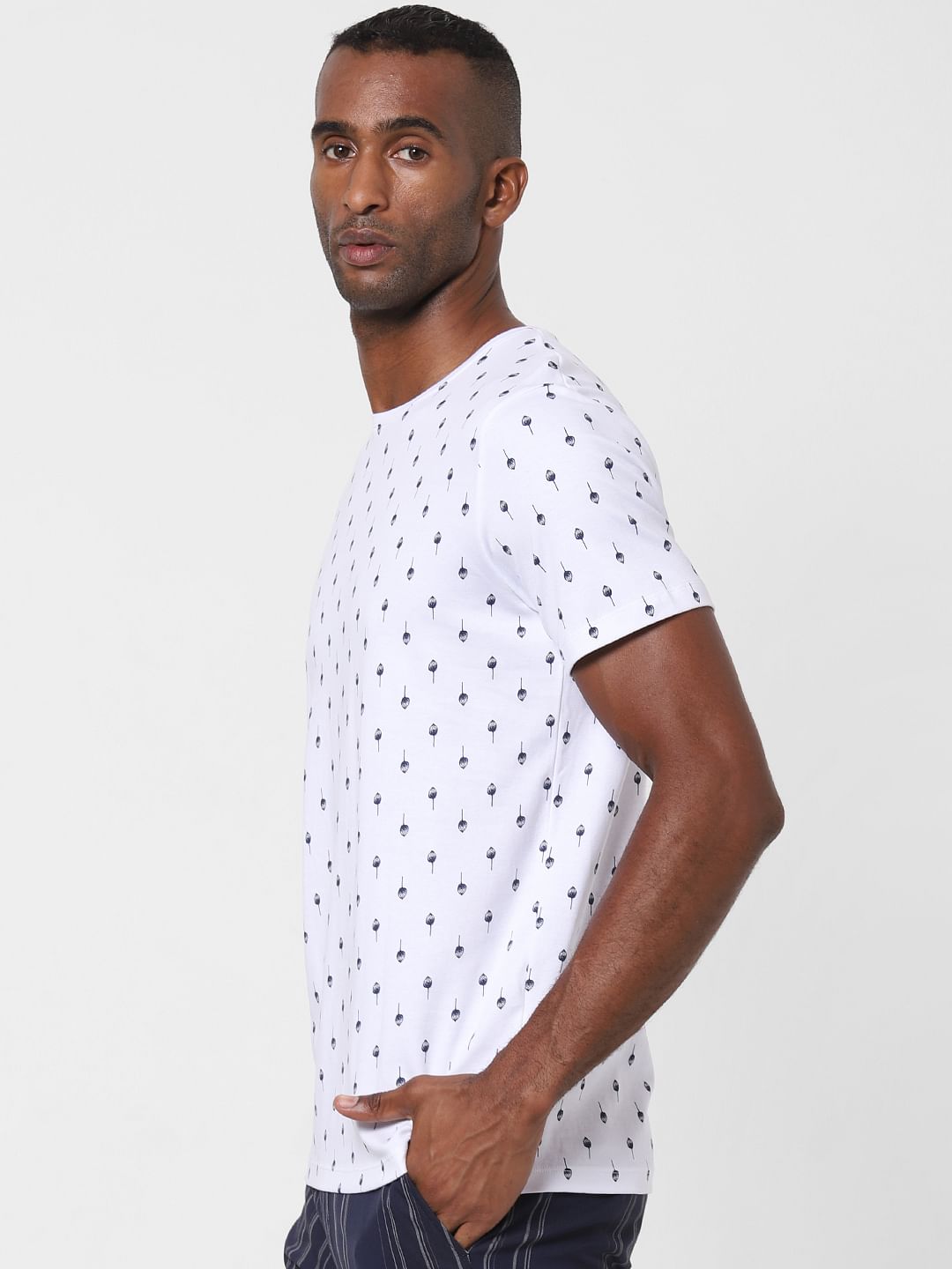 White All Over Print Crew Neck T-Shirt