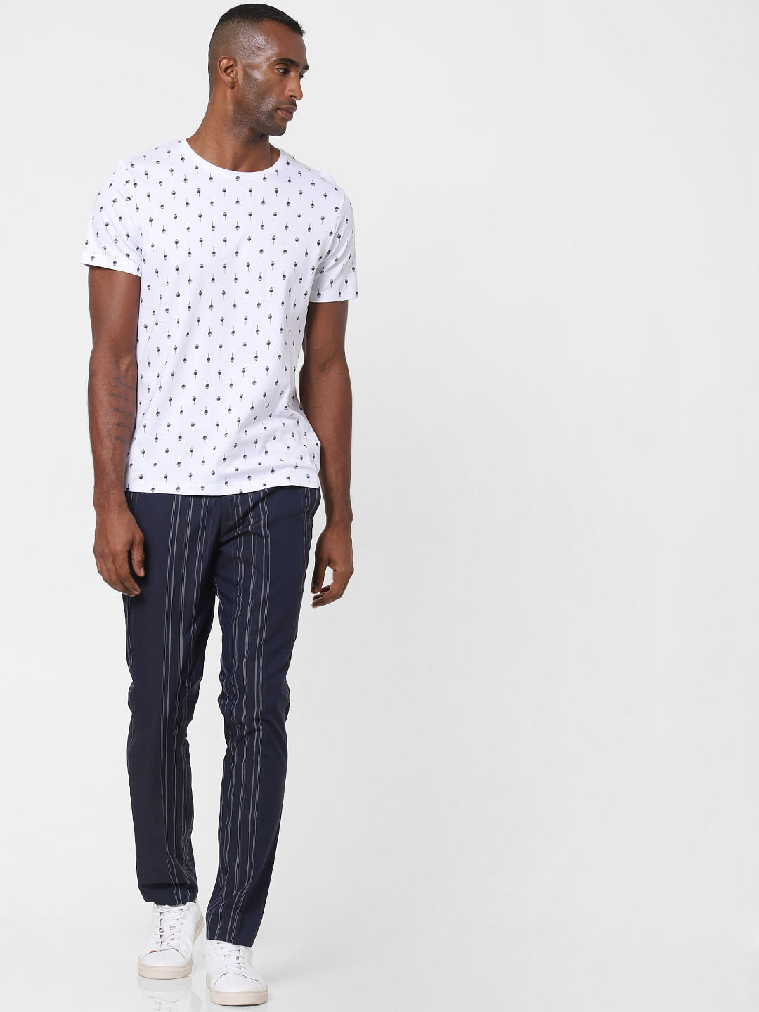 White All Over Print Crew Neck T-Shirt