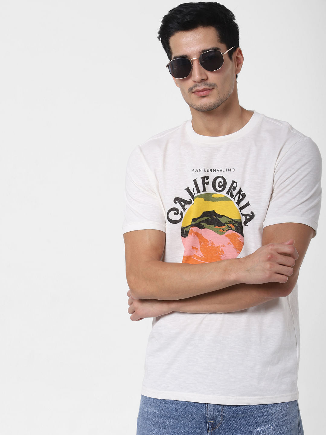 White Graphic Print Crew Neck T-Shirt