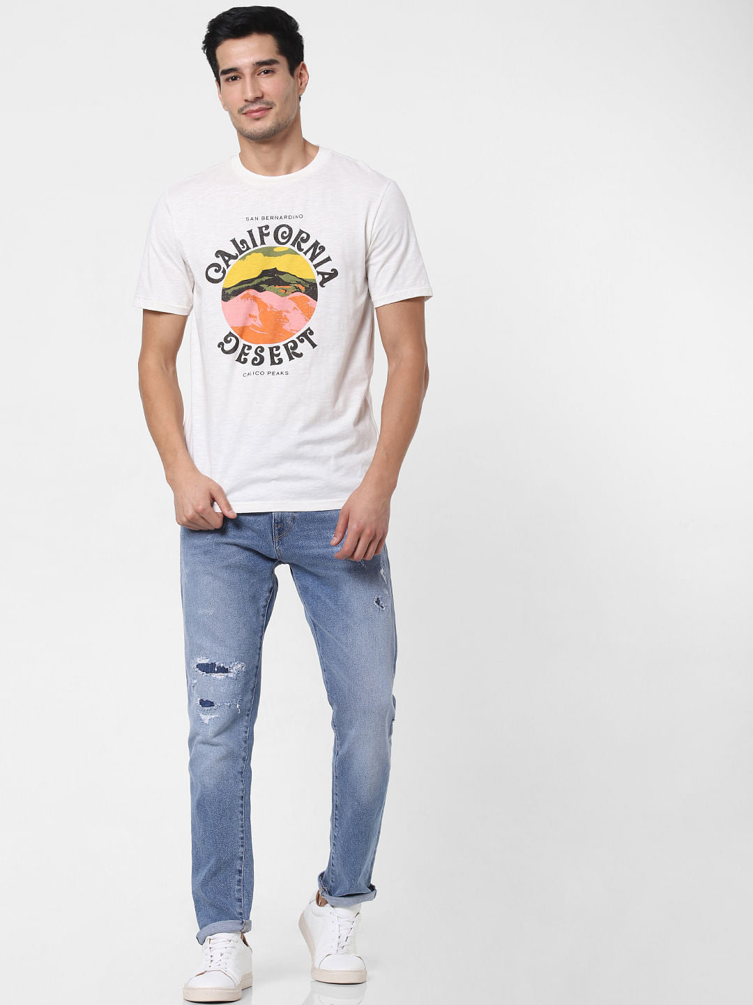 White Graphic Print Crew Neck T-Shirt