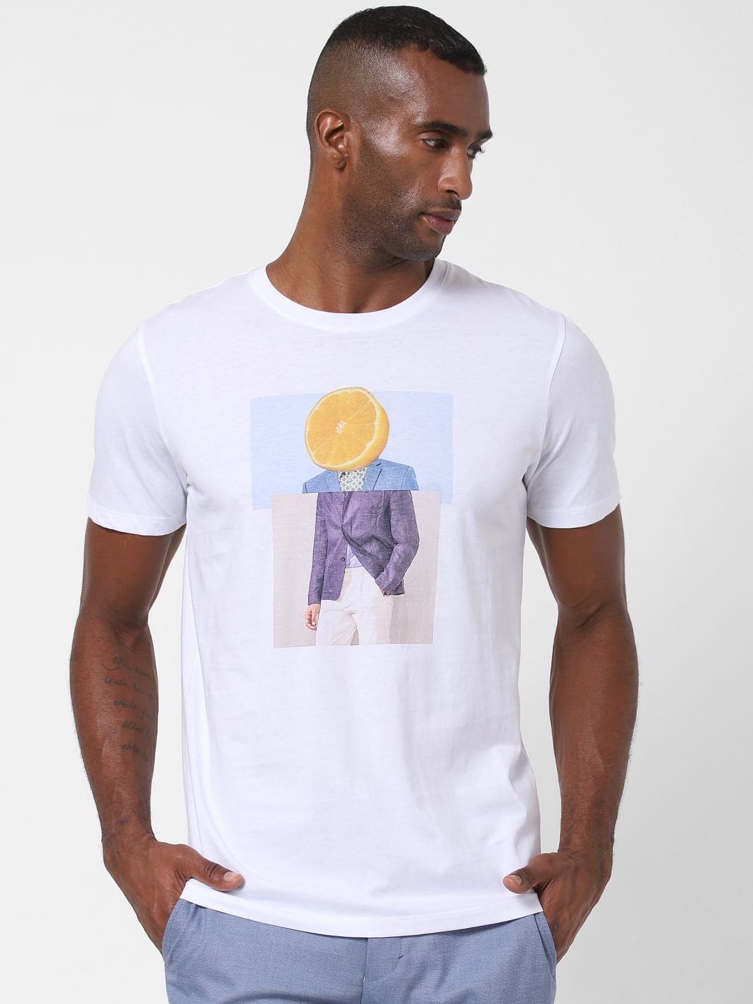 White Graphic Print Crew Neck T-Shirt