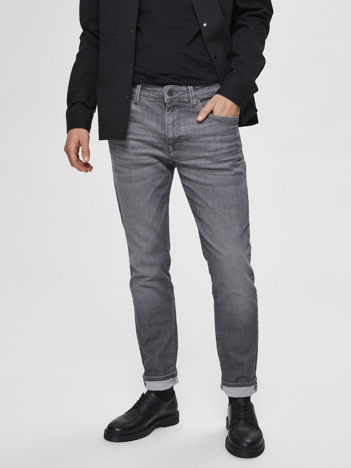 Grey Mid Rise Organic Cotton Slim Fit Jeans