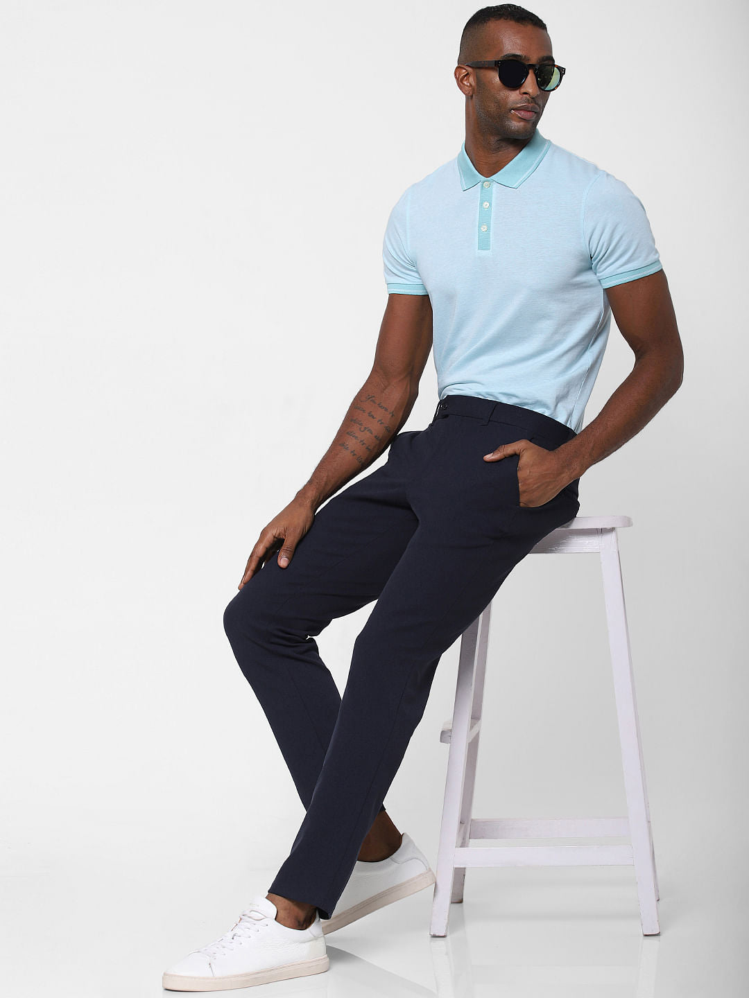 Blue Contrast Tipping Polo T-Shirt