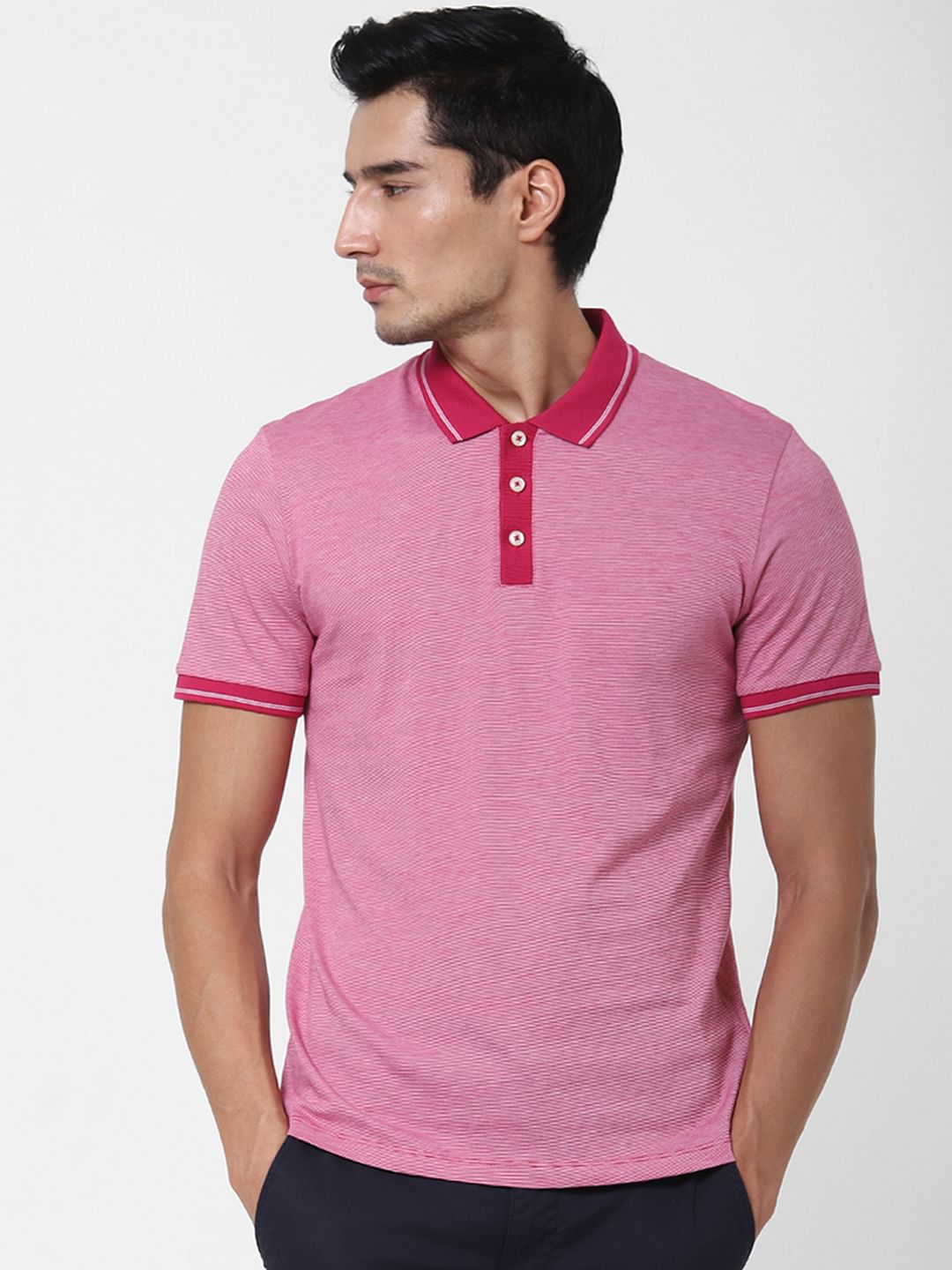 Pink Contrast Tipping Polo T-Shirt