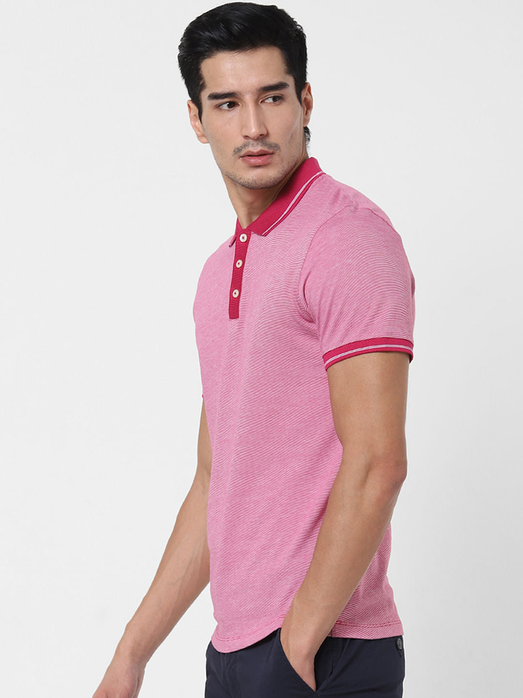 Pink Contrast Tipping Polo T-Shirt