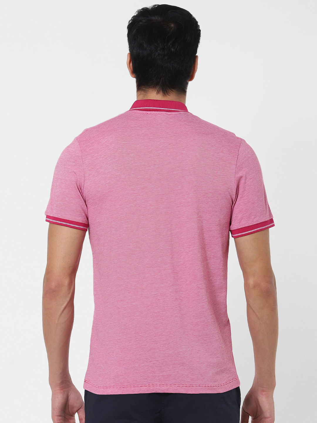 Pink Contrast Tipping Polo T-Shirt
