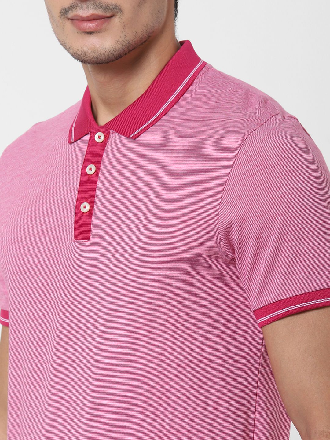 Pink Contrast Tipping Polo T-Shirt