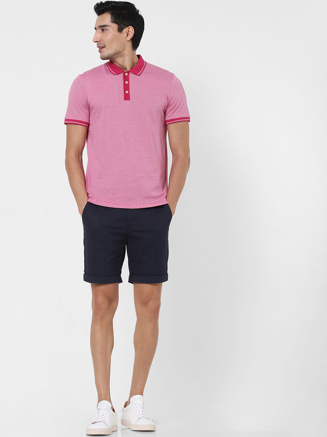 Pink Contrast Tipping Polo T-Shirt
