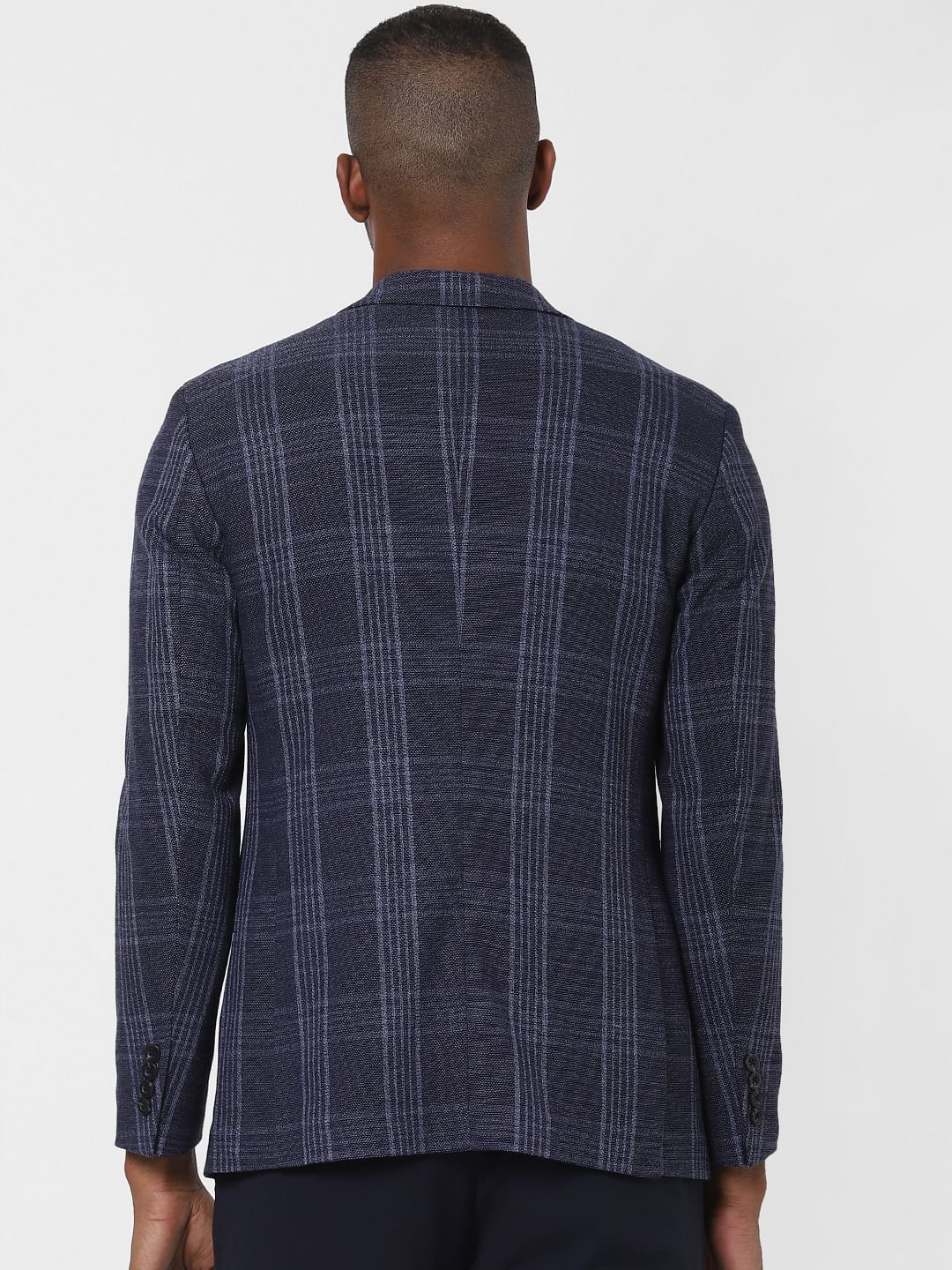 Navy Blue Check Formal Blazer
