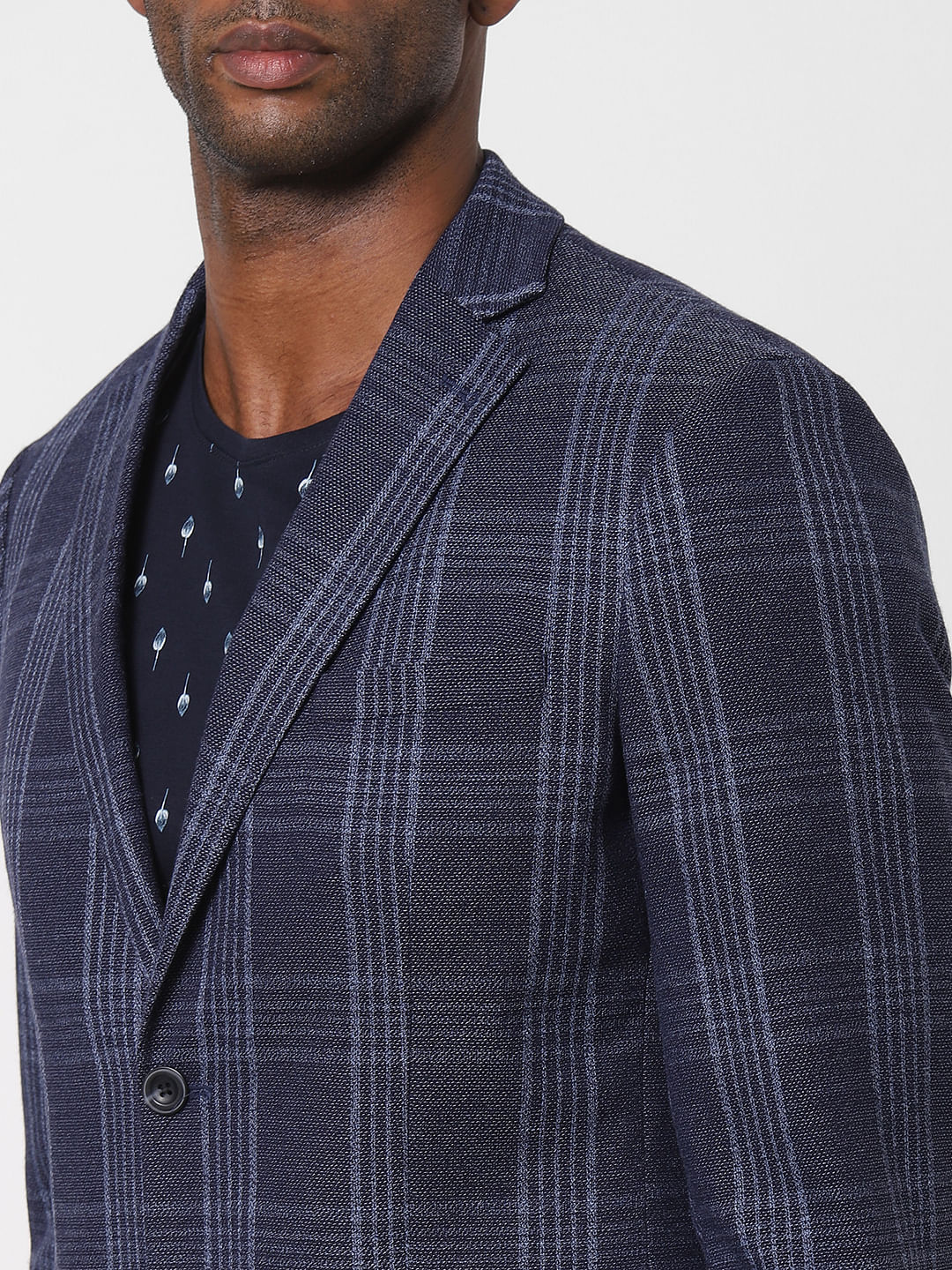 Navy Blue Check Formal Blazer