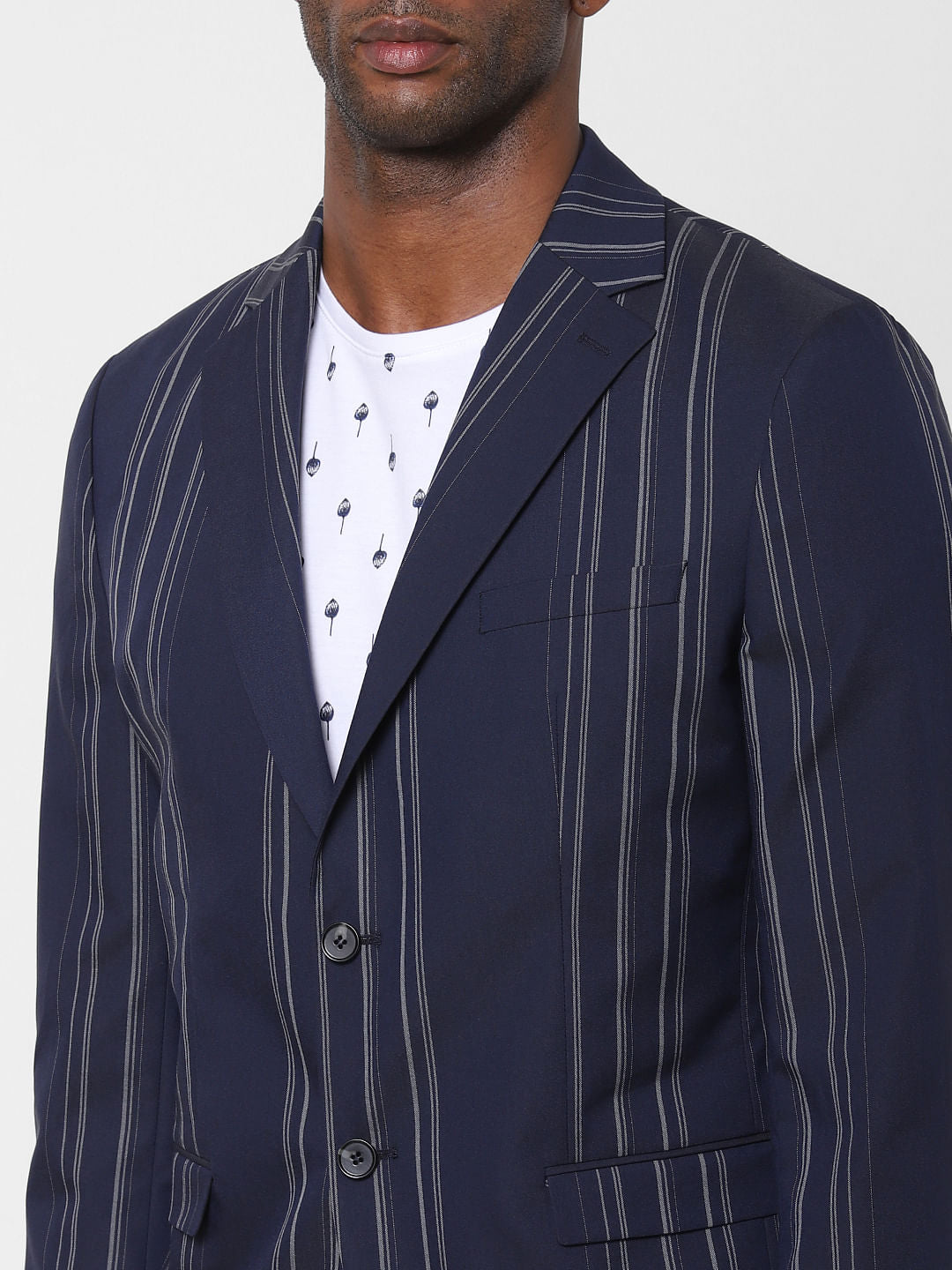 Navy Blue Striped Formal Blazer
