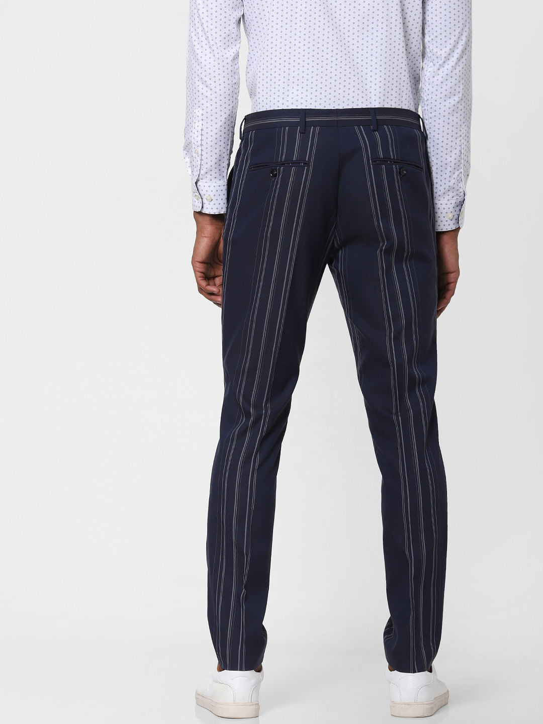 Navy Blue Striped Formal Trousers