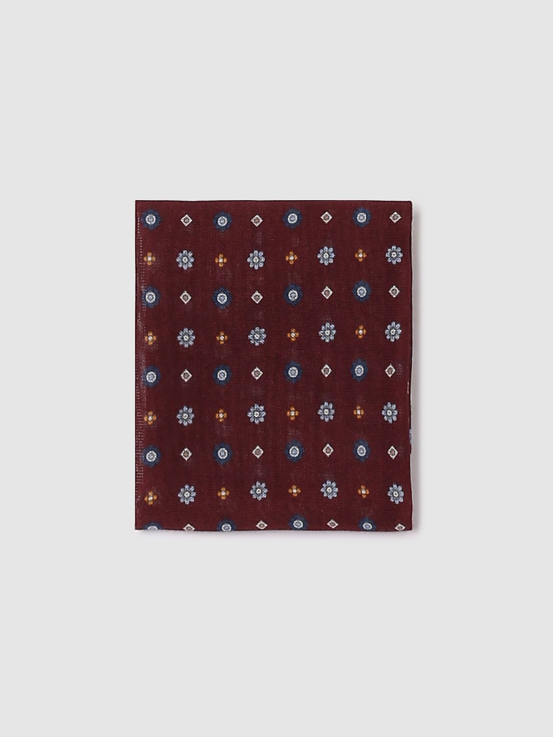 Burgundy Printed Linen Pocket Square