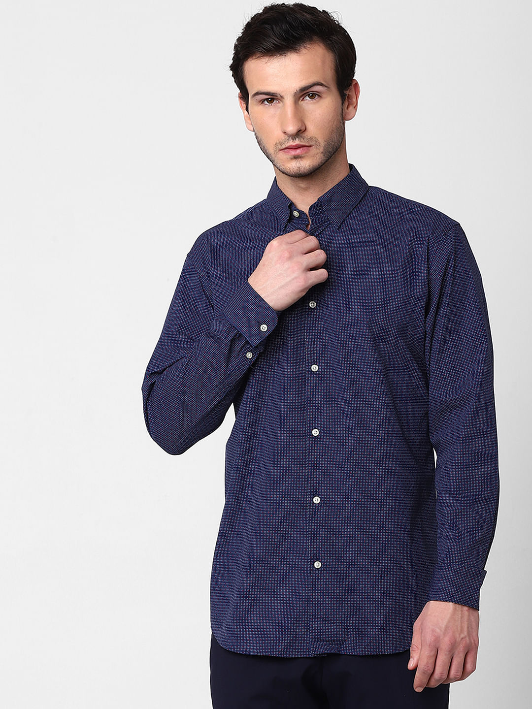 Dark Blue All Over Print Full Sleeves Shirt
