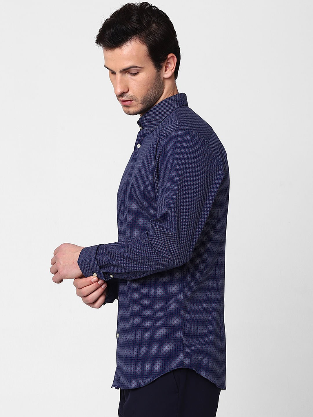 Dark Blue All Over Print Full Sleeves Shirt