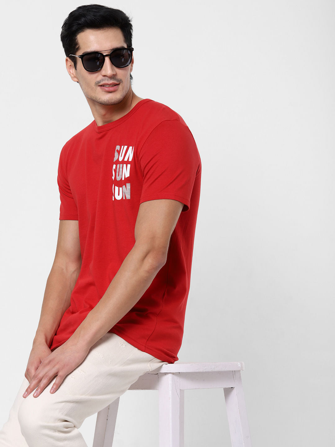 Red Text Print Crew Neck T-Shirt