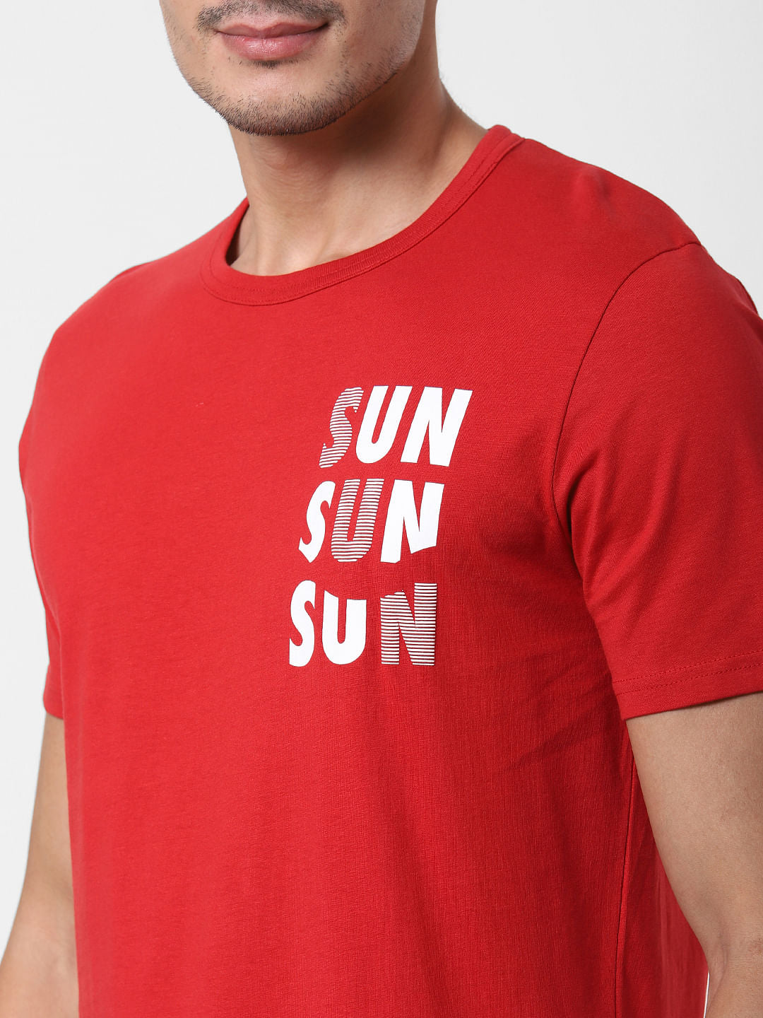 Red Text Print Crew Neck T-Shirt