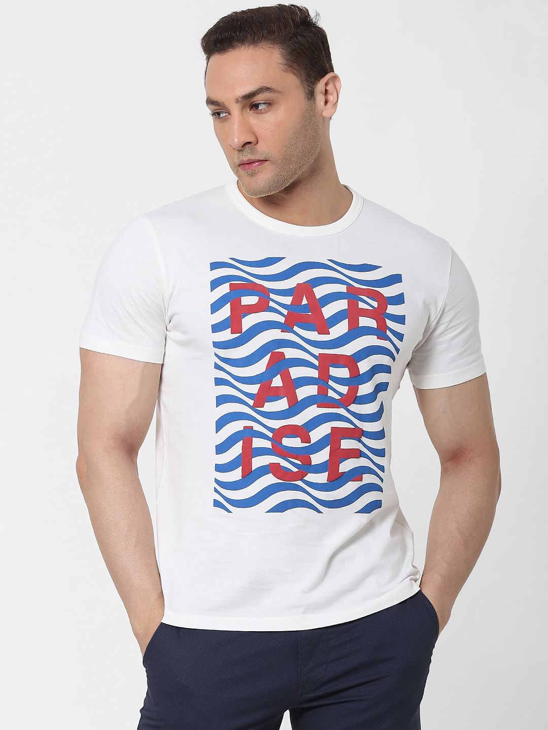 White Graphic Print Organic Cotton Crew Neck T-Shirt