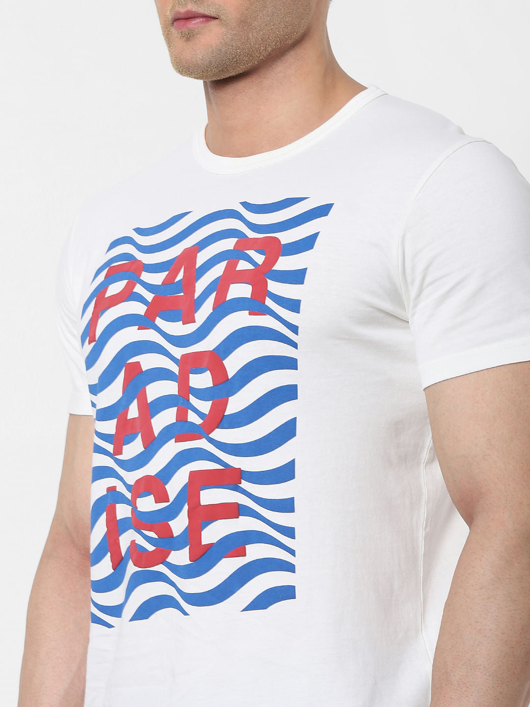White Graphic Print Organic Cotton Crew Neck T-Shirt