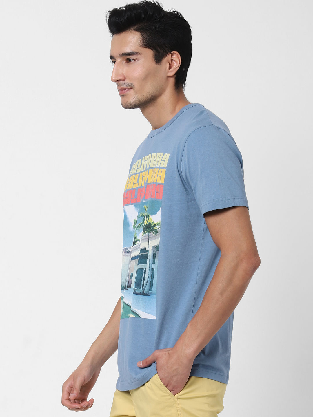 Blue Graphic Print Crew Neck T-Shirt