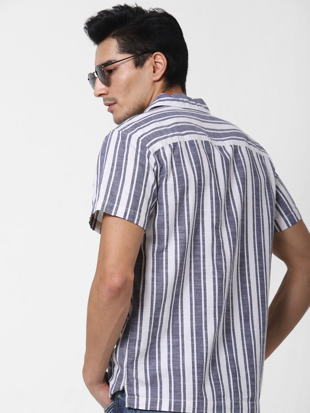 Blue Striped Short Sleeves Shirt