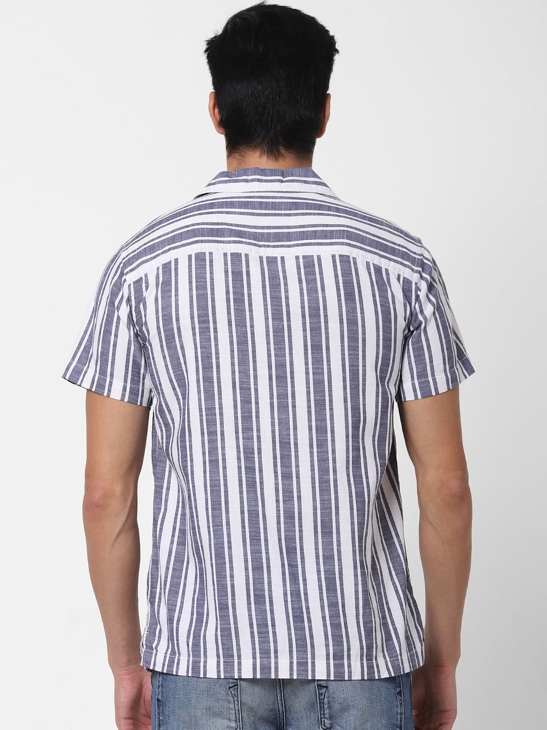 Blue Striped Short Sleeves Shirt