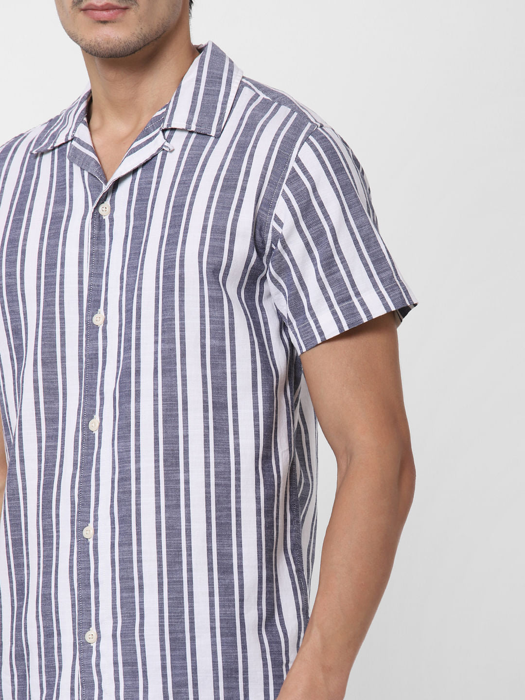 Blue Striped Short Sleeves Shirt