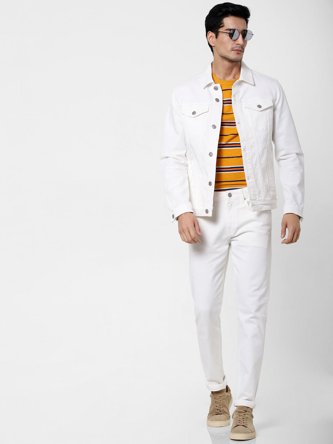 White Mid Rise Leon Slim Fit Jeans