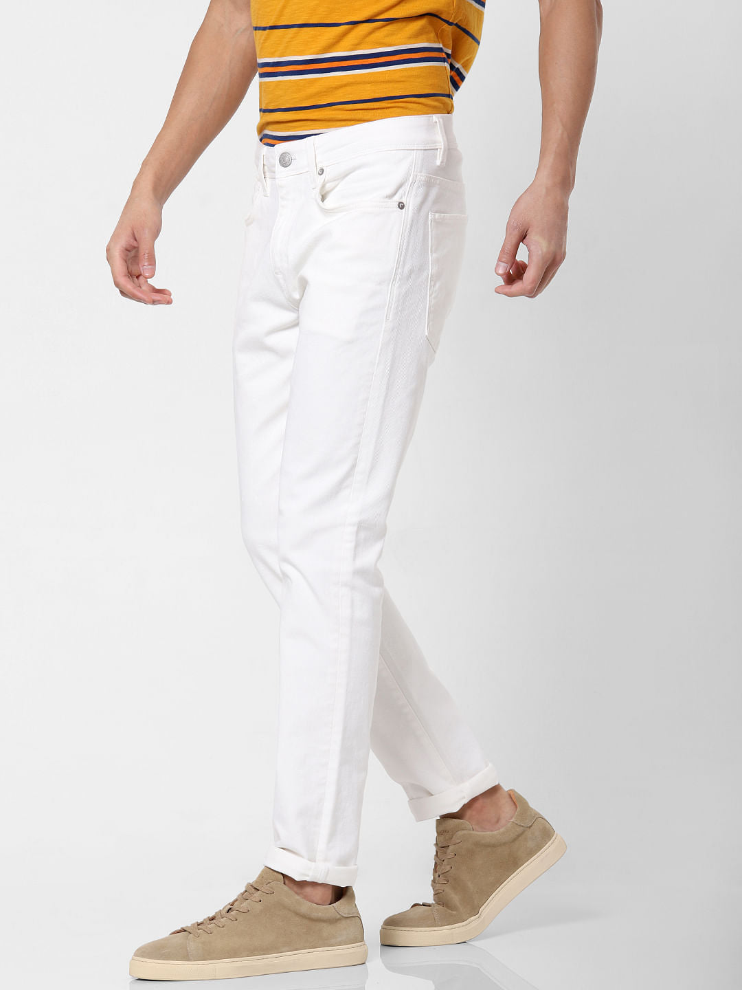 White Mid Rise Leon Slim Fit Jeans